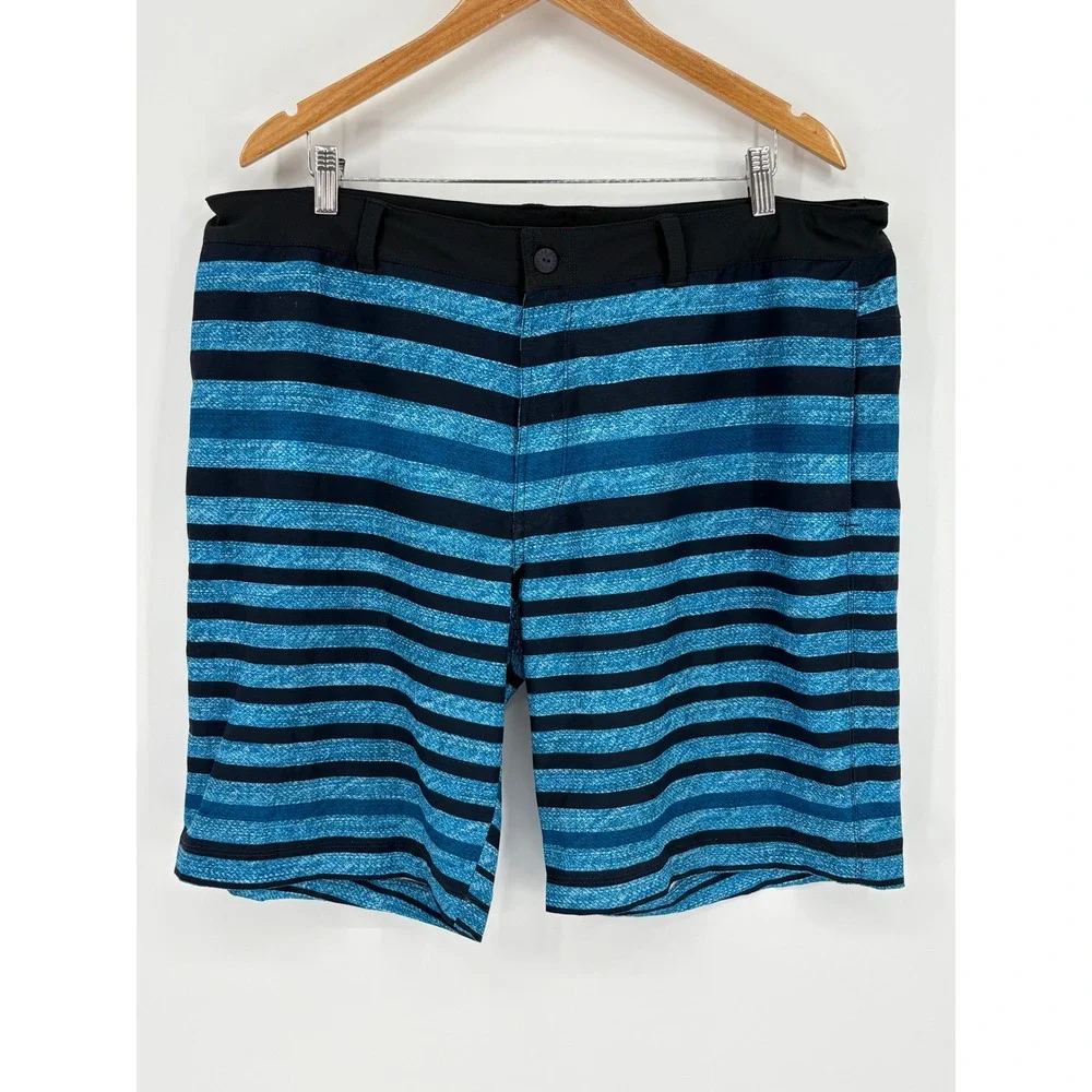 The North Face Class V Hybrid Board Shorts Mens 40 Blue Striped Swim Trunks